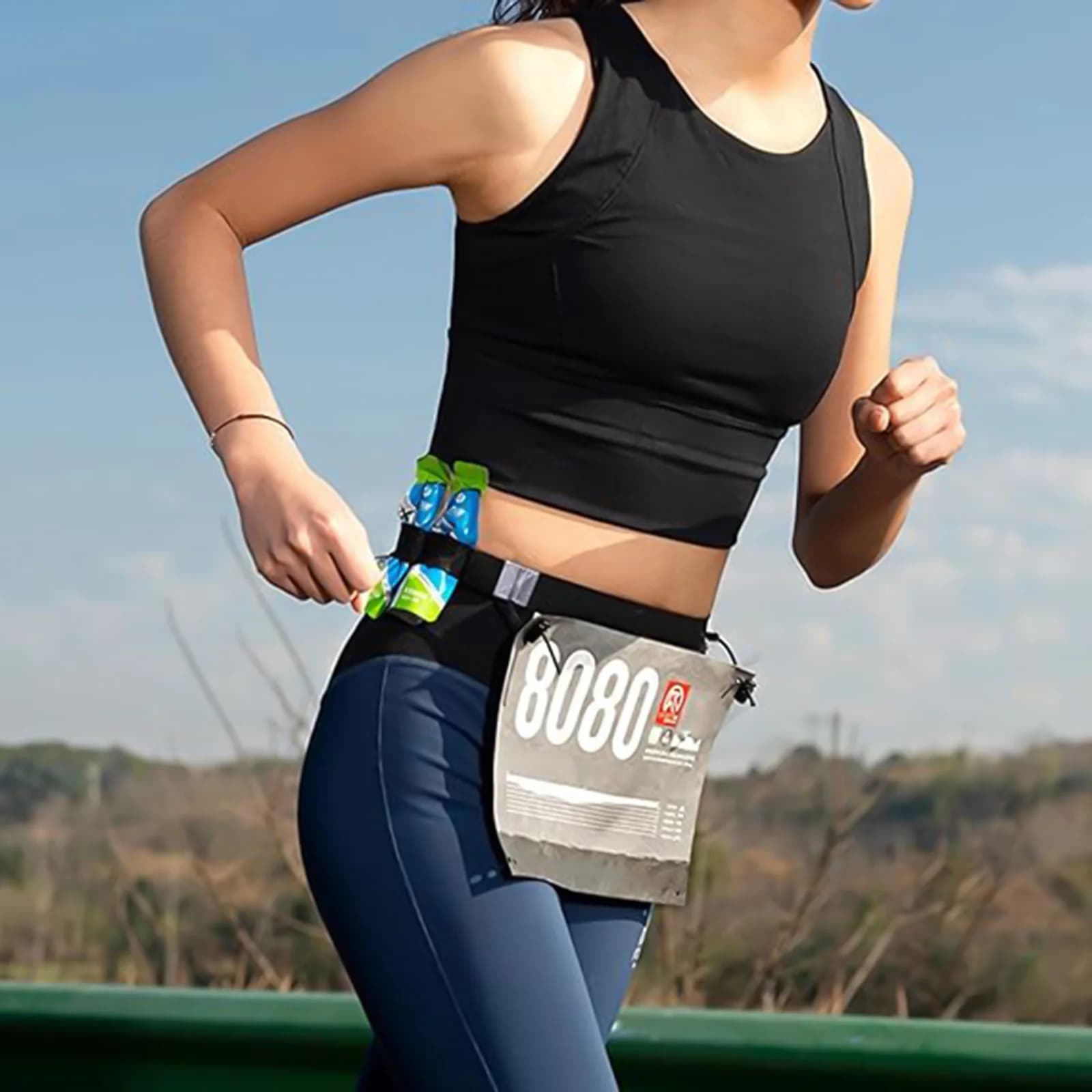 Running belt with Door Number, Elastic band in Polyester for Triathlon and Race, for Energy Gel