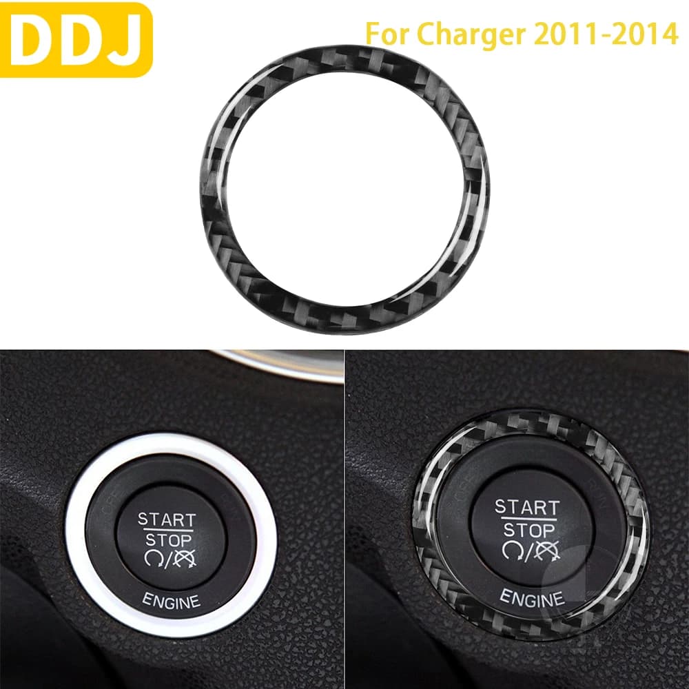 For Dodge Charger 2011-2014 In Carbon Fiber Interior LD SRT8 Ignition Push Button Starter Frame Auto Cover Ring Accessories