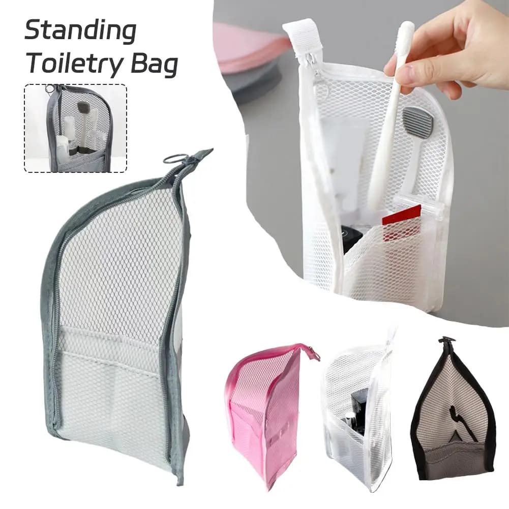Borsa da viaggio verticale per articoli da toeletta, impermeabile, in EVA, porta pennelli da trucco, organizer cosmetico verticale, astuccio per penne, spazzolino e articoli da bagno