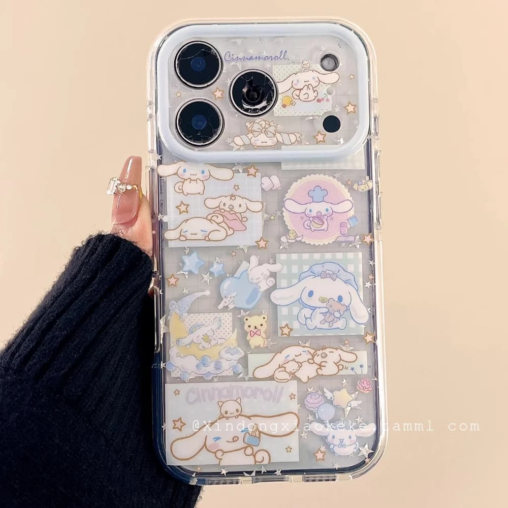 Custodia Morbida in TPU con Glitter e Stelle, Design Cartone Animato Sanrio Cinnamoroll, per iPhone 17 16 15 14 13 Pro Max