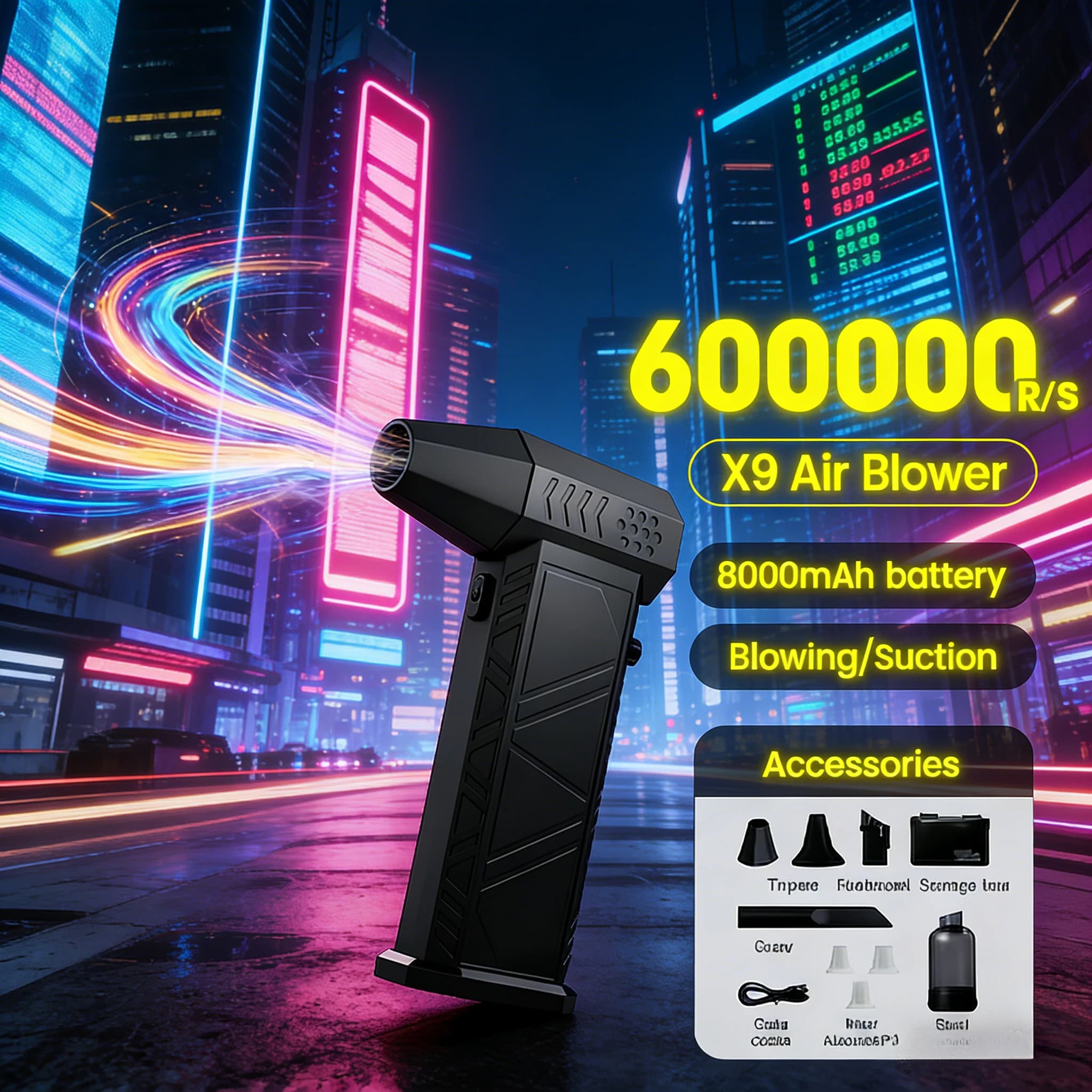 X9 Wind Beast 2-in-1 Vacuum & Blower – 600000RPM Brushless Turbo Jet All-Scene Cleaner
