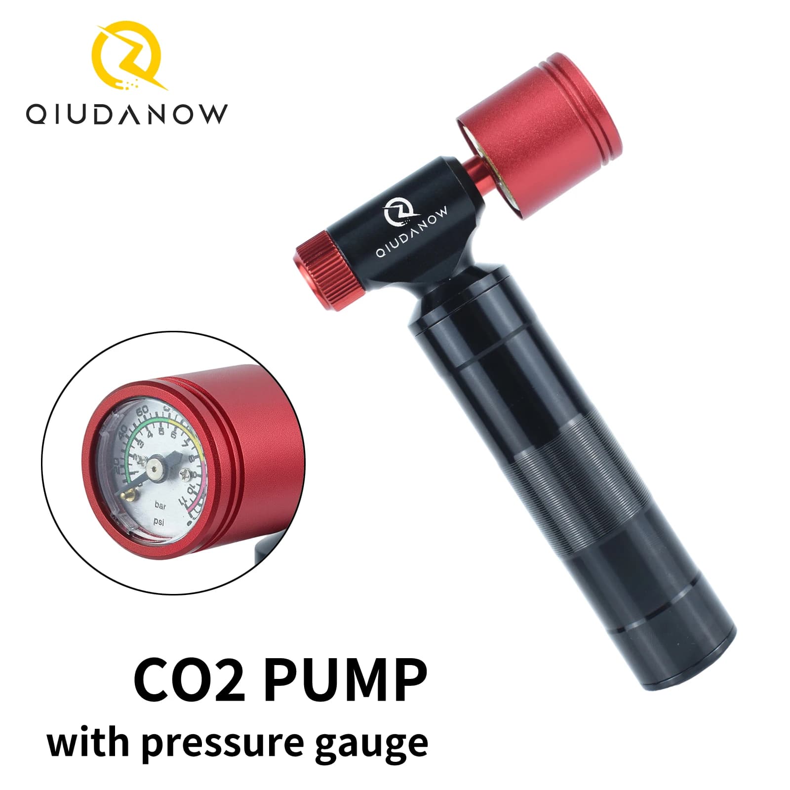 Gonfiatore a CO2 per pneumatici da bici con contenitore di stoccaggio per cartucce per pompa per pneumatici da bicicletta Presta e Schrader Nessun cartucce di CO2 incluse