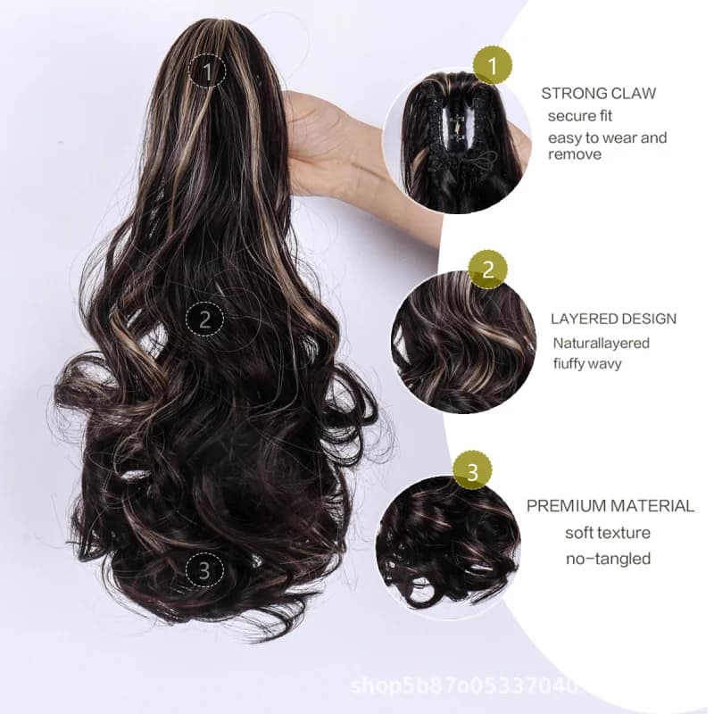 European and American Style Horsetail Wig for Women with Clips, Natural and Vaporous Hair, High Invisible Horsetail