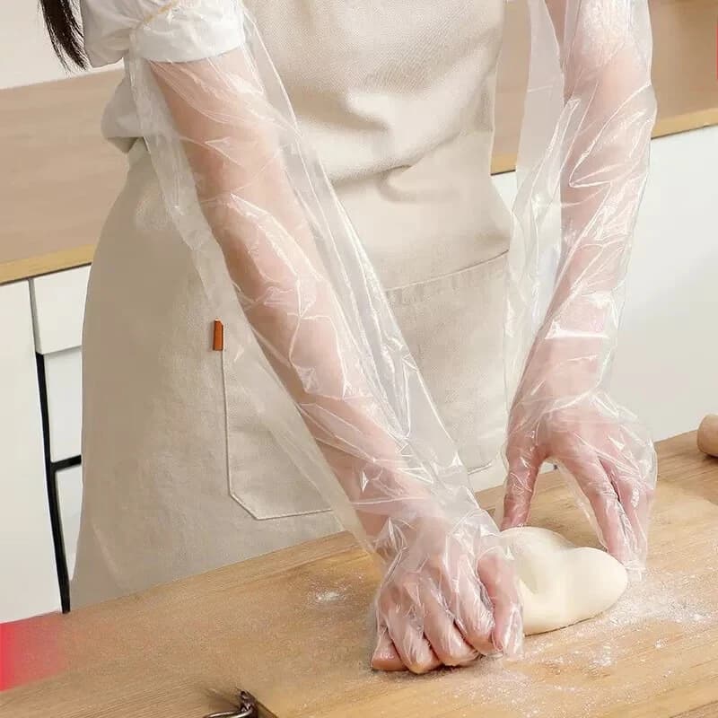 30PCS Disposable Arm Guard Gloves Kitchen Household Cleaning Waterproof Elastic Drawstring Lengthened CPE Long-Arm Gloves
