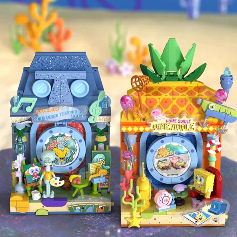 Cartoon Anime SpongeBob SquarePants Building Blocks Squidward Ananas House Action Figure Modello Decorazione del desktop Giocattoli Regalo