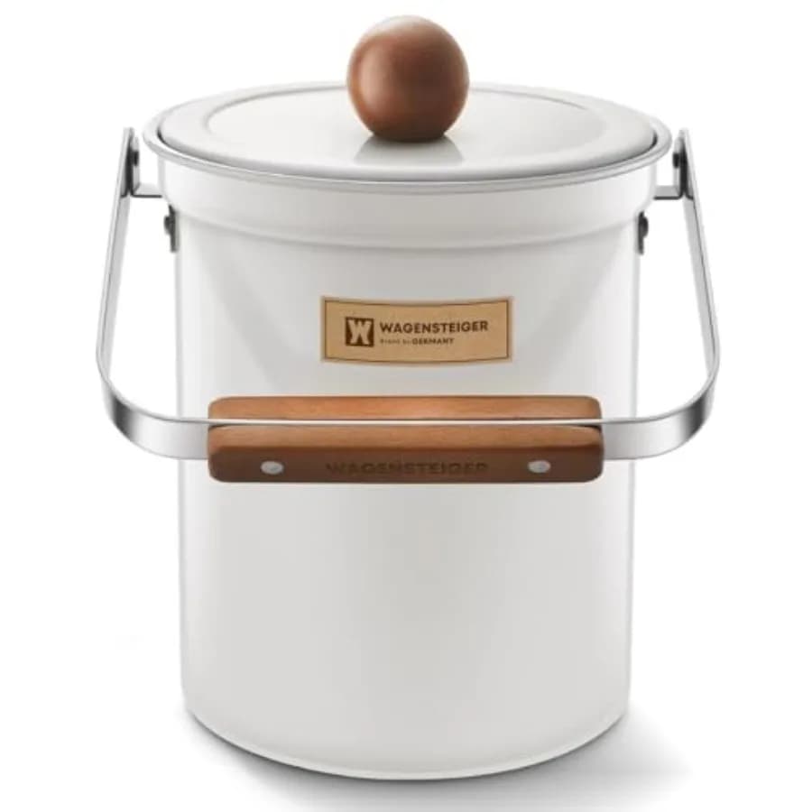 Contenitore per Compost da Cucina 101oz/3 Litri con Coperchio Ermetico in Acciaio Inox SUS304, Bidone per Rifiuti Alimentari Inodore con Manico in Legno S