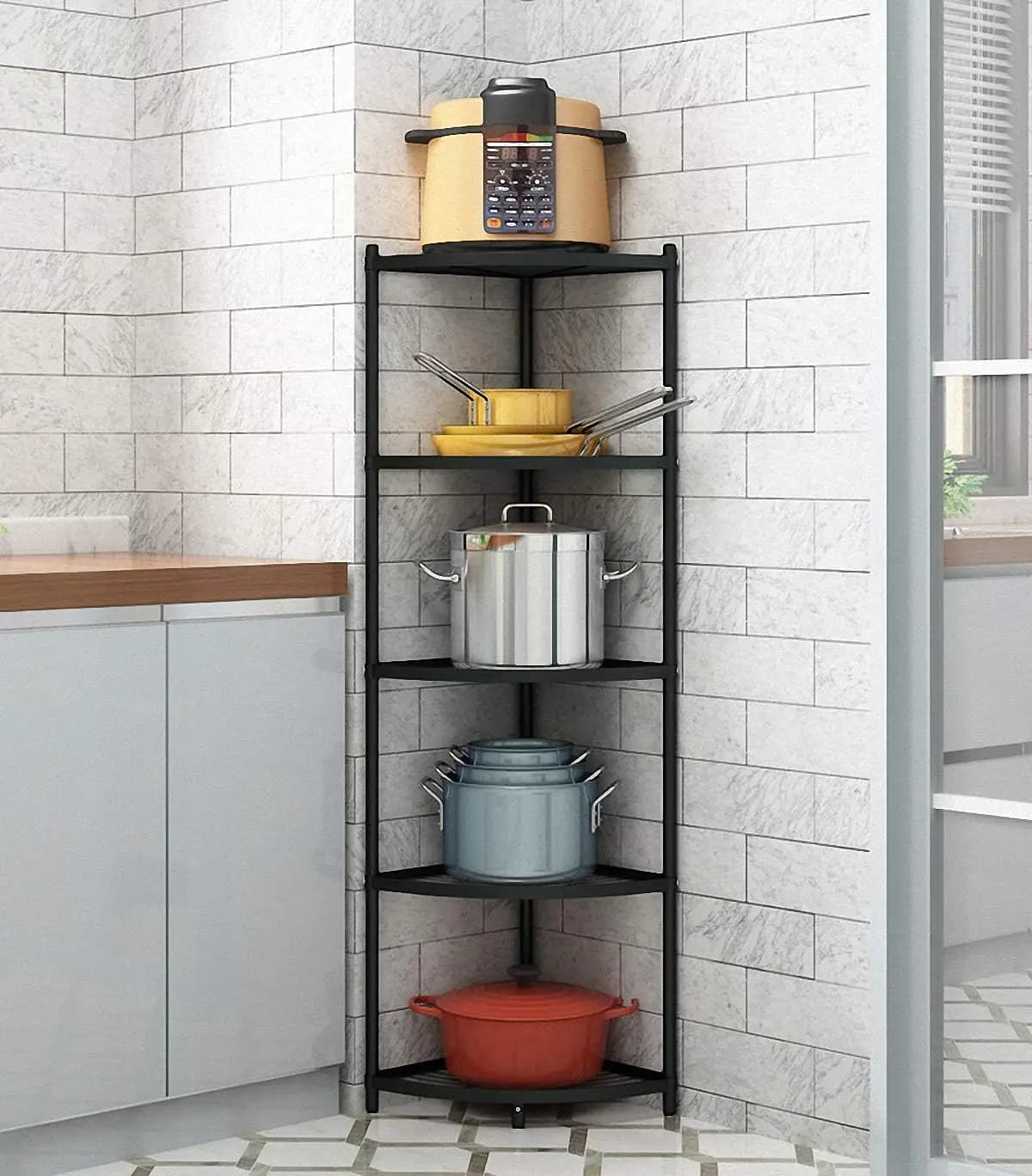 Corner shelf for 5 shelves, Stainless Steel Self-supporting Potholder for an Efficient Organization