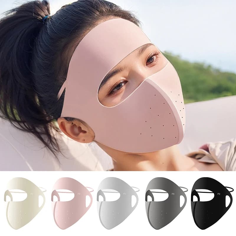 Protezione solare estiva Maschera in seta di ghiaccio Copertura per il viso Sport all'aria aperta Ciclismo Protezione solare Maschera a pieno facciale Donna Ragazza Maschera per le orecchie appesa