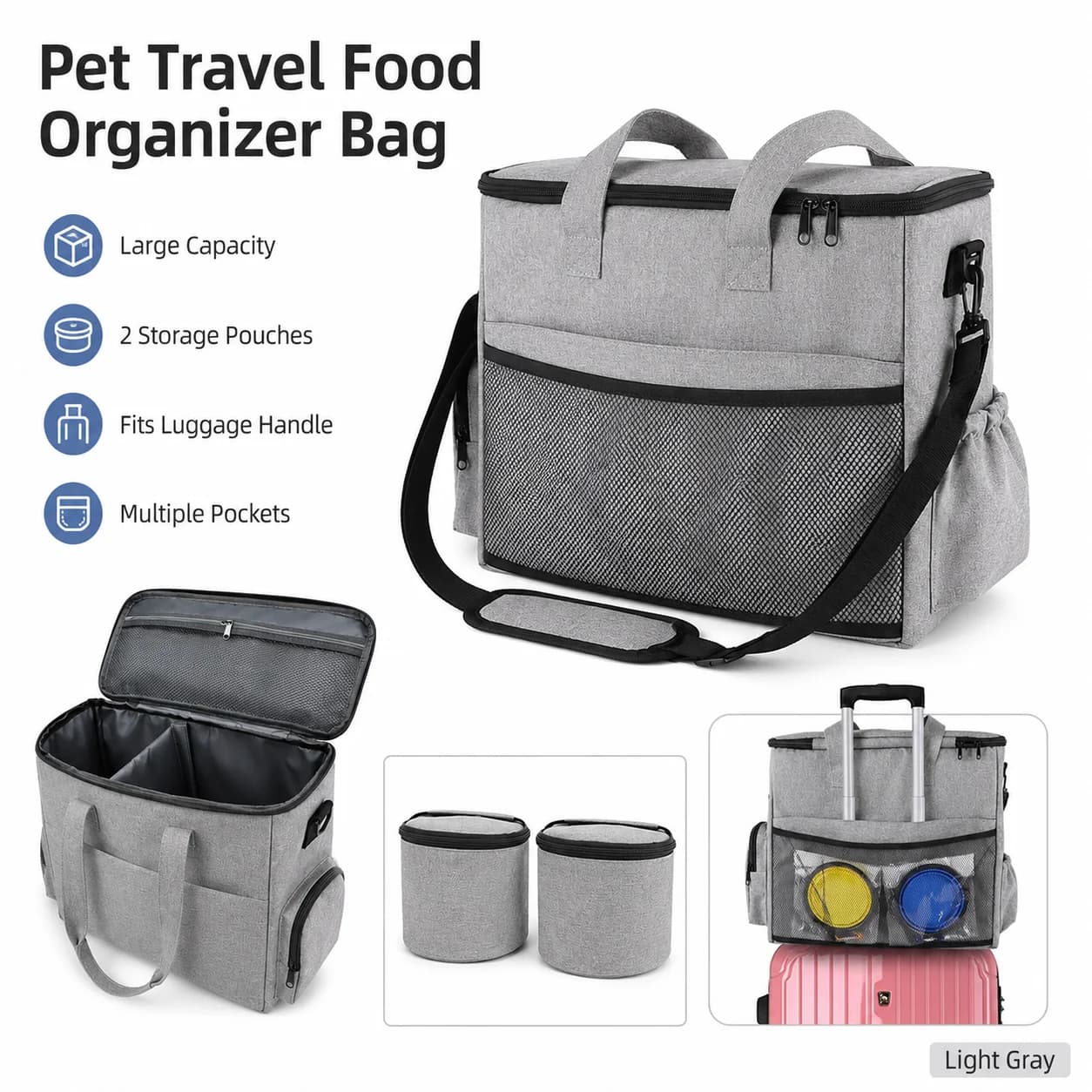 Pet Storage Bag Large Capacity Portable Dog Food Container Foldable Pet Supplies Pouch Luggage Handle Bag For Outdoor Trip