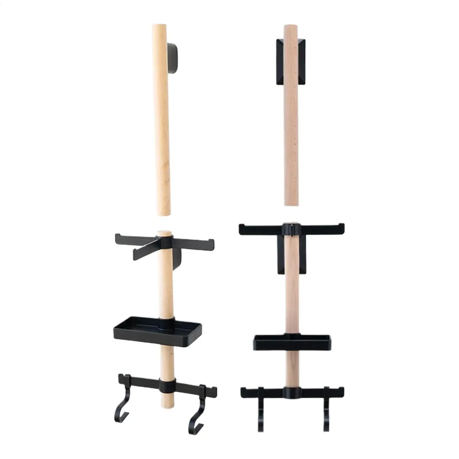 Bicycle Gear Rack 1 Set Wall Mounted Beech Wood Holder with Helmet Storage Space Saving Design for Home Garage