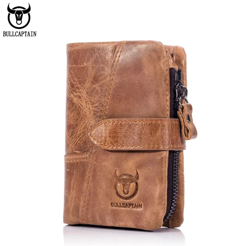 BULLCAPTAIN Portafoglio da uomo in vera pelle Retro Casual Snap Tri-fold Clip per contanti RFID Porta carte antifurto Porta monete staccabile