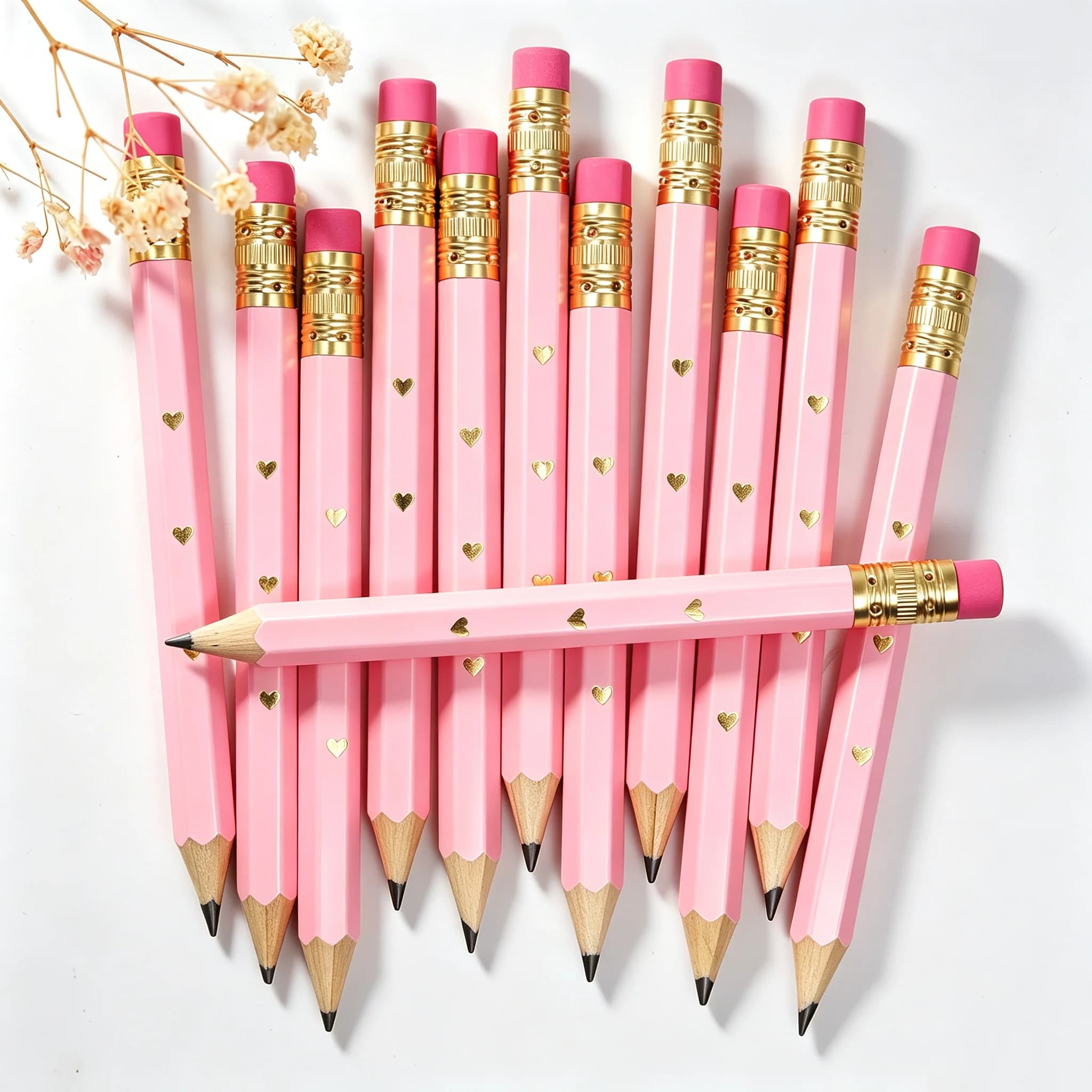 27Pieces Bridal Shower Pencils Half Golf Pencils with Erasers Pre Sharpened 4 Inch 2 HB Mini Hexagon Wedding Pens for Bridal Sho