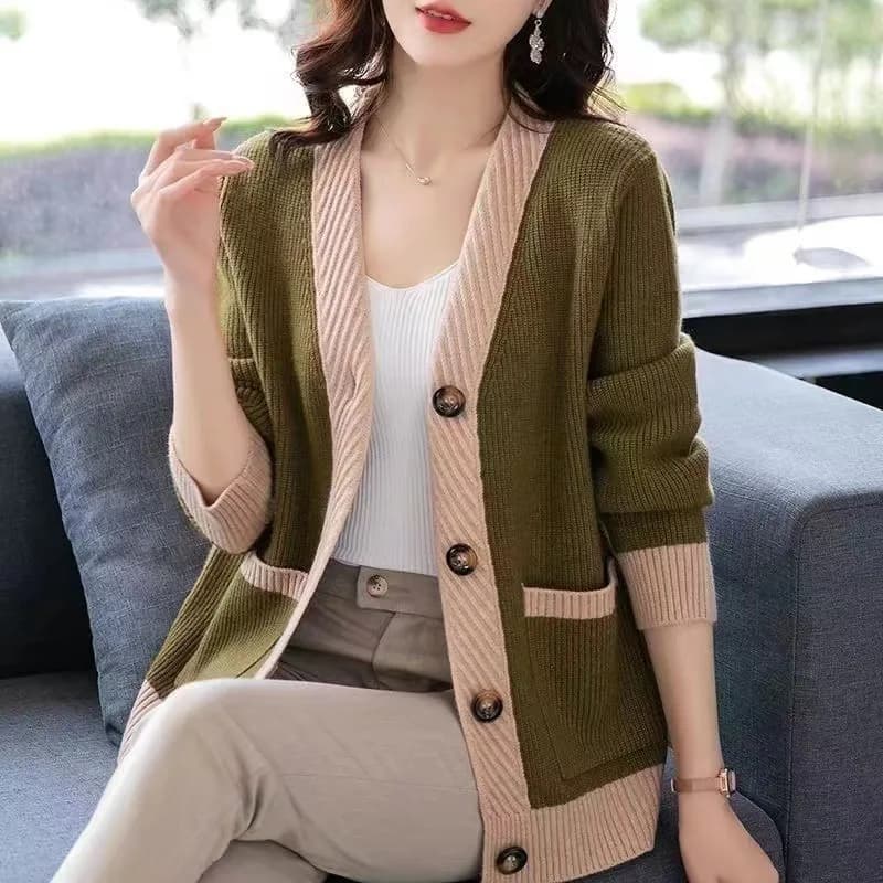 Cardigan ampio a maniche lunghe Donna Primavera Autunno Cappotto maglione da donna Moda Autunno Vestiti Bottoni Giacca in maglia Top femminile