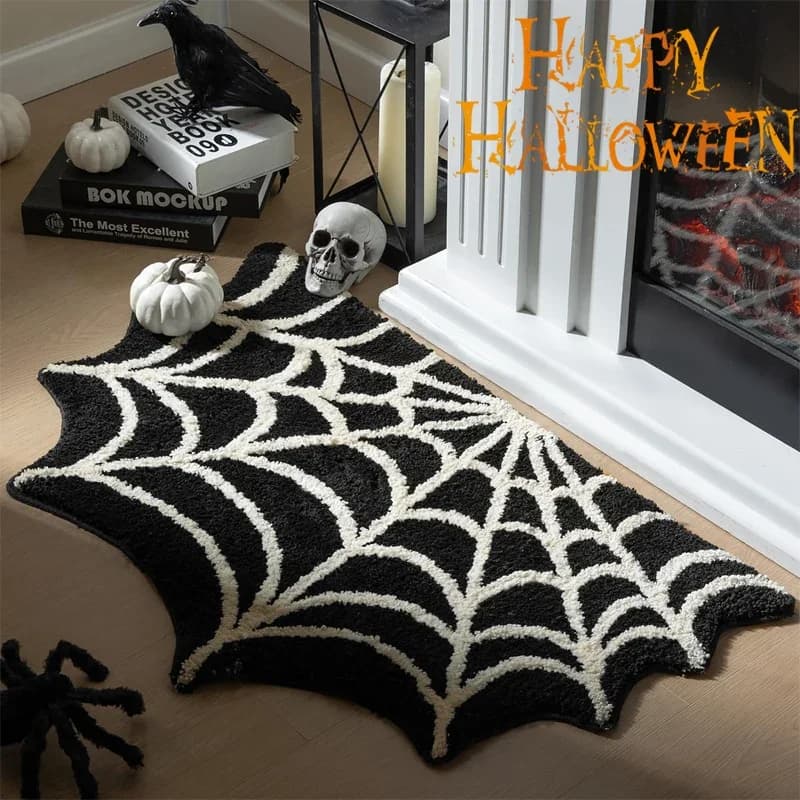 Vikama Black Spider Web tappeto di Halloween imitazione Cashmere bagno assorbente tappetino antiscivolo decorazioni per la casa zerbino d'ingresso in peluche