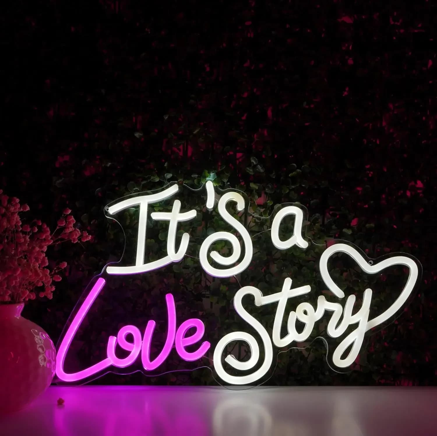 Insegna al Neon LED Dimmerabile USB 'It's A Love Story' per Matrimoni, Addii al Nubilato, Camere da Letto, Feste di Fidanzamento, San Valentino, Decorazioni per la Casa