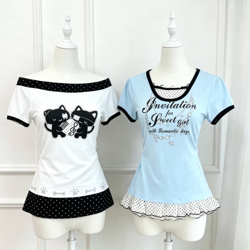 Vintage Y2K Kawaii Polka Dot V Neck Short Sleeve Women T-Shirt Summer Slim Fit Bodycon Tee Harajuku Streetwear Casual Trendy