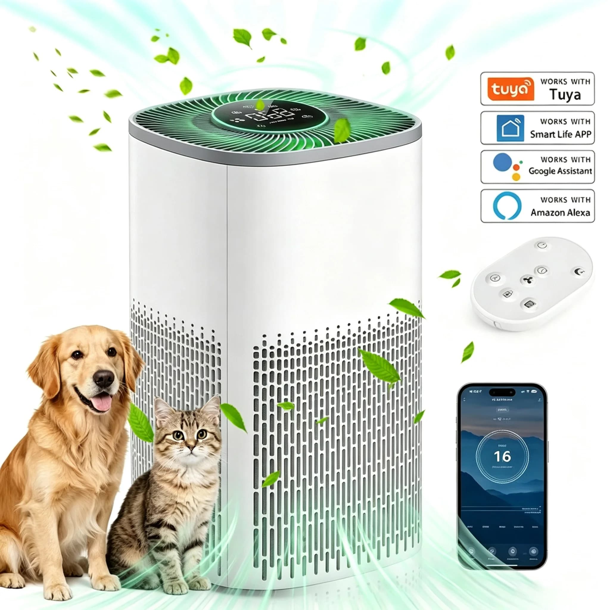 Purificatore d'Aria per Animali Domestici con Filtro HEPA H13, Silenzioso, Rimuove il 99,97% di Odori, Polline e Polvere, per Ufficio, Camera da Letto, Controllo Alexa