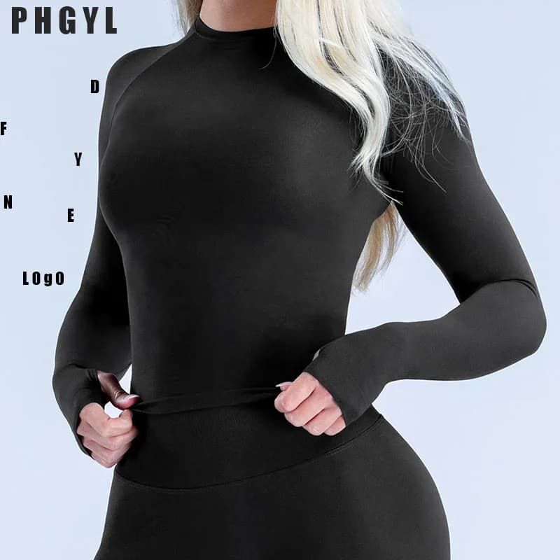 D L0G0 DF Nuova Maglia a Maniche Lunghe con Collo Rotondo per Yoga, Aderente per Fitness, Corsa, Allenamento e Pilates