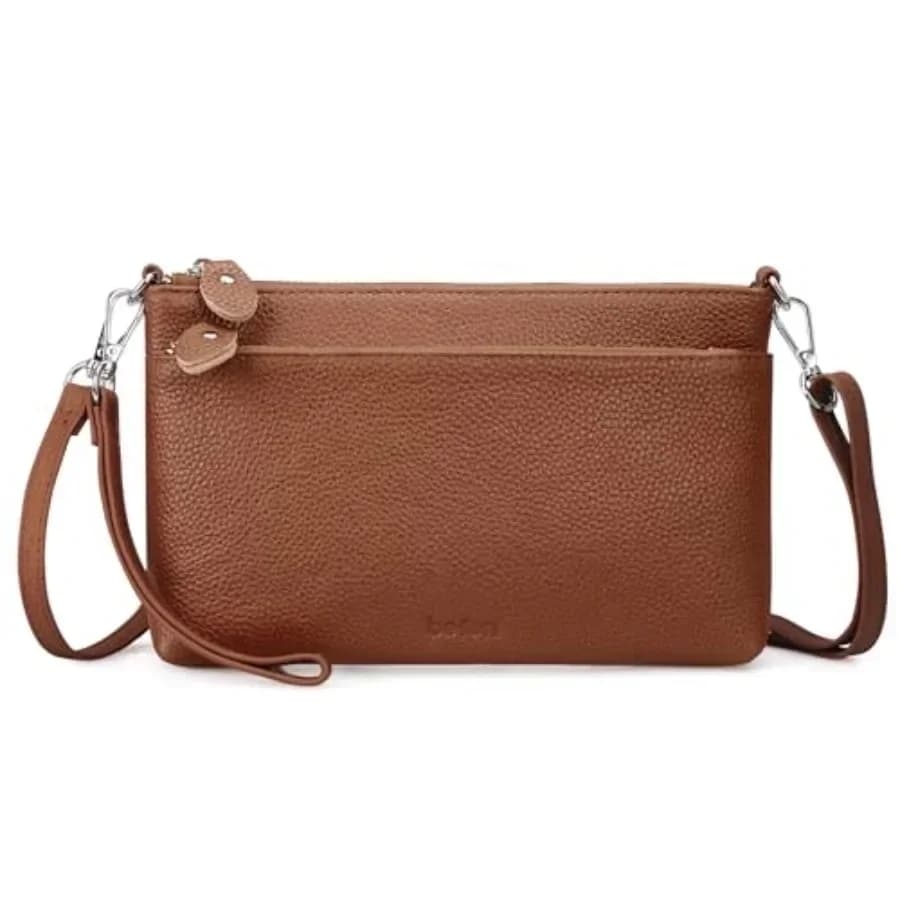 Borsa a Tracolla in Vera Pelle con Portafoglio e Protezione RFID, Piccola Borsa a Spalla per Donne