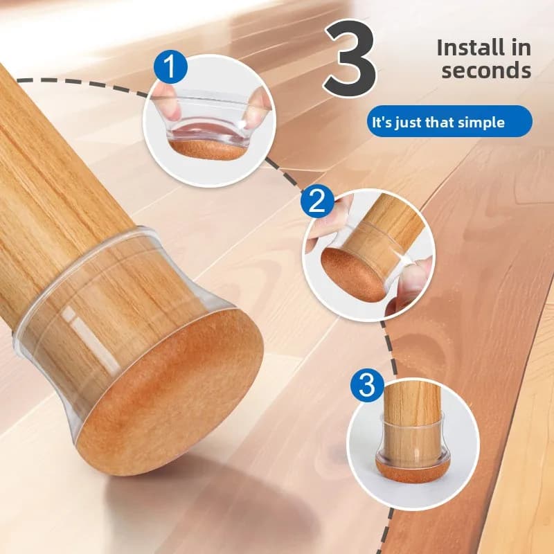 4 PCS Silicone Chair Leg Floor Protectors Hardwood Floors Furniture Pads Sliders Wrapped Felt Bottom to Prevent Scratches
