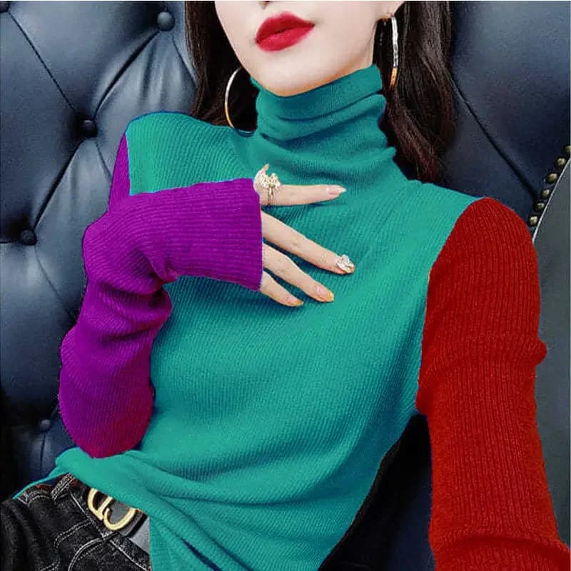 Maglietta Sottogiacca Sottile da Donna per Ufficio, Autunno Inverno, Collo Alto, Maniche Lunghe, Abbigliamento Femminile