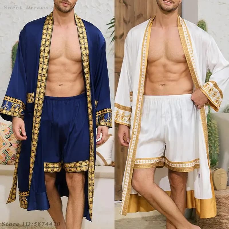Pigiama lungo da uomo in stile barocco Accappatoio Kimono Pantaloncini Pigiama Primavera Estate Indumenti da notte Abiti per la casa Pigiama in raso