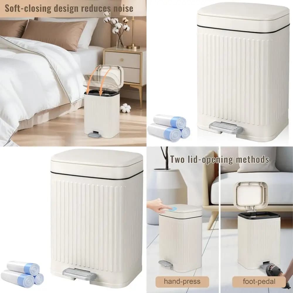 Pattumiera sottile da 2,1 galloni con coperchio dalla chiusura ammortizzata, ideale per l'home office, crema