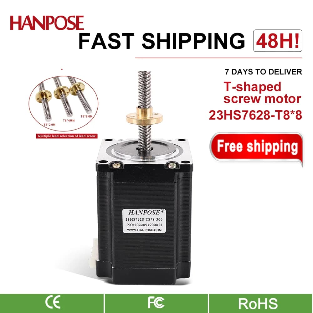 Motore passo-passo lineare HANPOSE NEMA23 23HS7628-T8*8 con vite da 2.8A 0.4N.M, lunghezza vite 76mm, 100mm-400mm per parti di stampanti 3D CNC