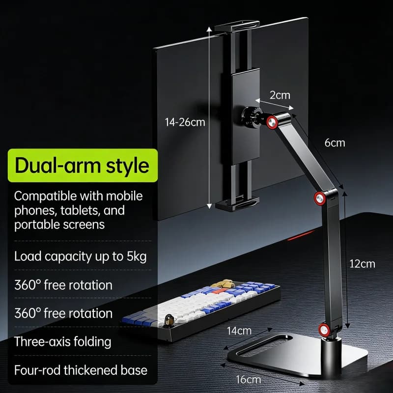 Support for Tablet Adjustable in Height for iPad and Kindle with 360° rotation Support for Monitors from Desk, Tablet, Smartphone with Square Base