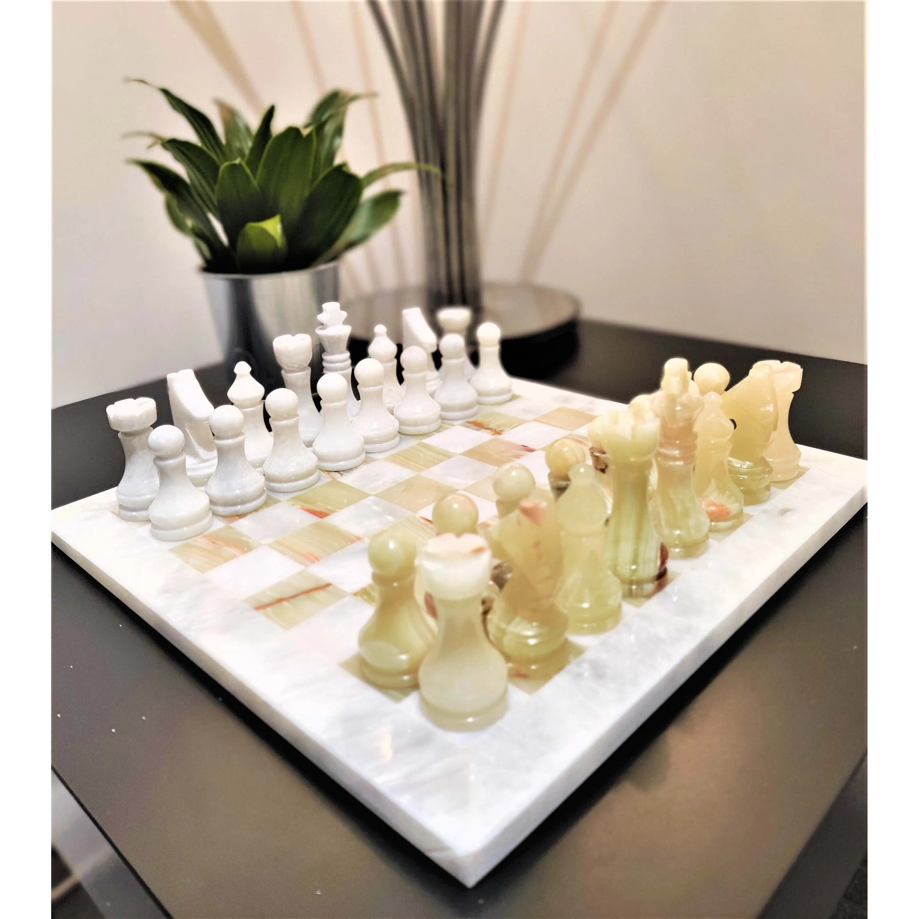 Popular 30*30CM White Green Natural Marble Chess Full Chess Game Table Set Onyx Jade Marble Chess Board Pieces Set