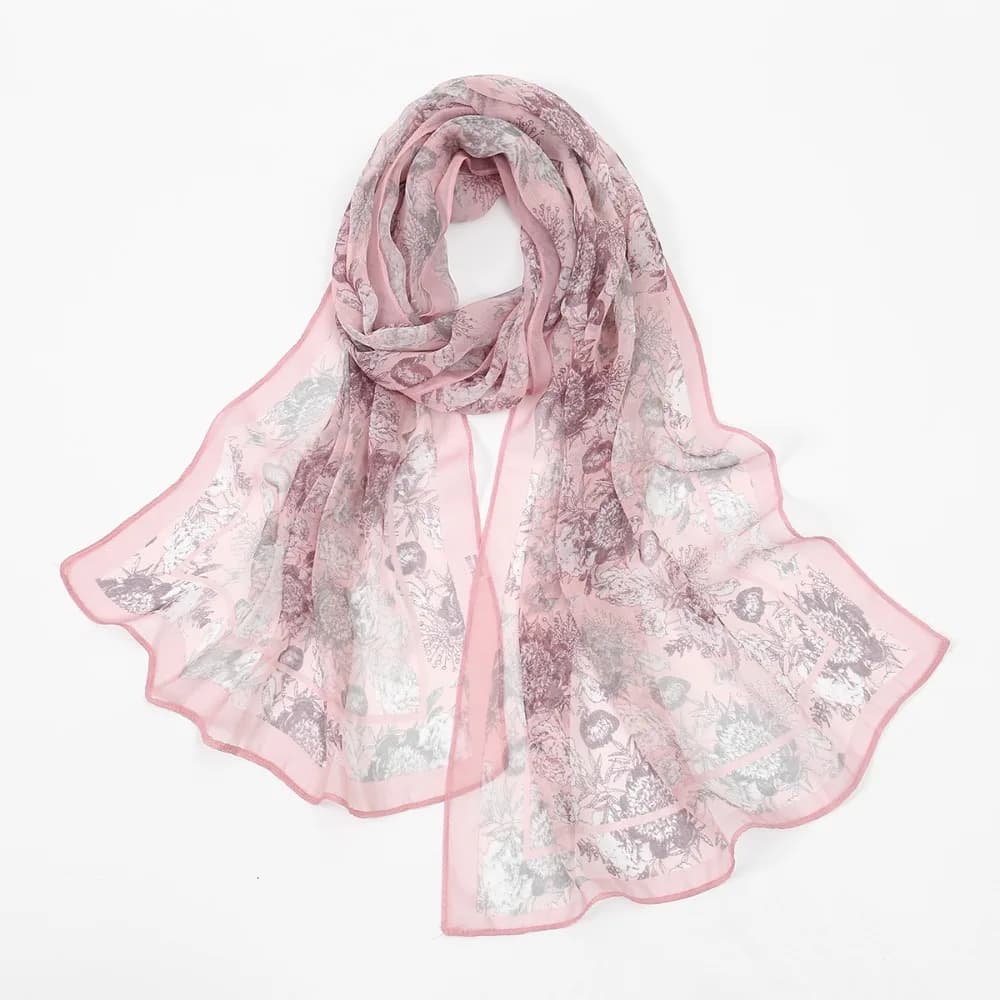 Nuovo Elegante Design Sciarpa in Chiffon con Stampa Fantasia Stile Classico Sciarpa Avvolgente Traspirante Leggera Protezione Solare per Donna