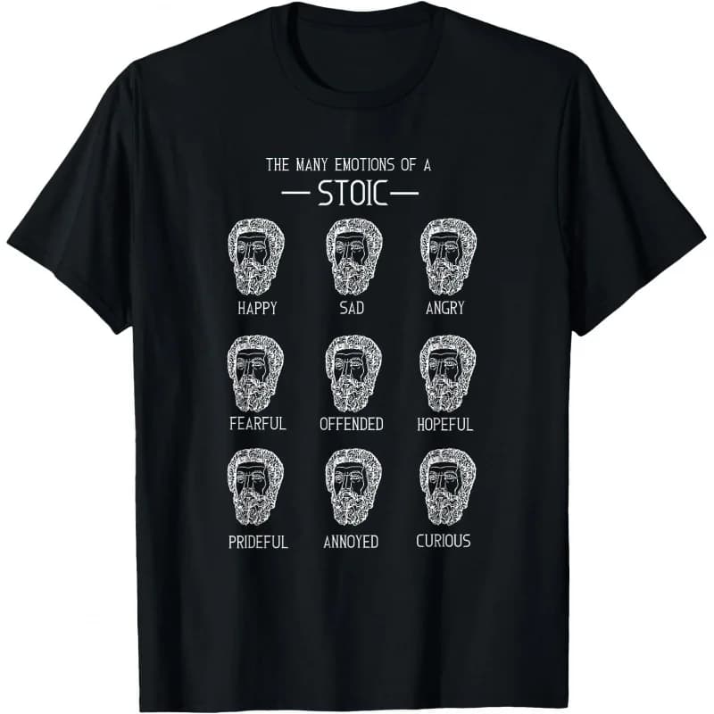 Divertente guida alle emozioni stoiche e al stoicismo, maglietta regalo, t-shirt con grafica del filosofo stoico, abbigliamento 100% cotone, top di tutte le taglie