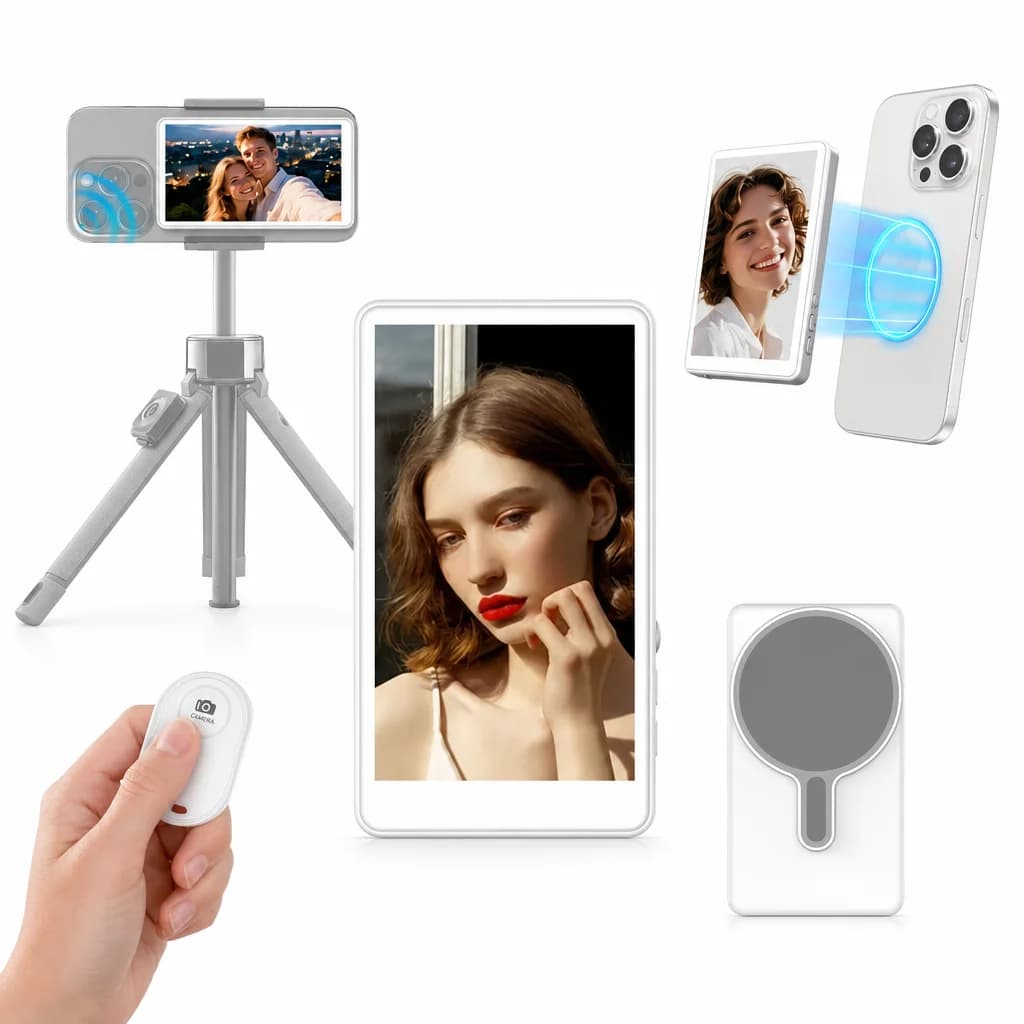 Magnetic Phone Selfie Screen Monitor Bluetooth remote Selfie Rear Camera Vlog Live Stream Video Recording for iPhone Android