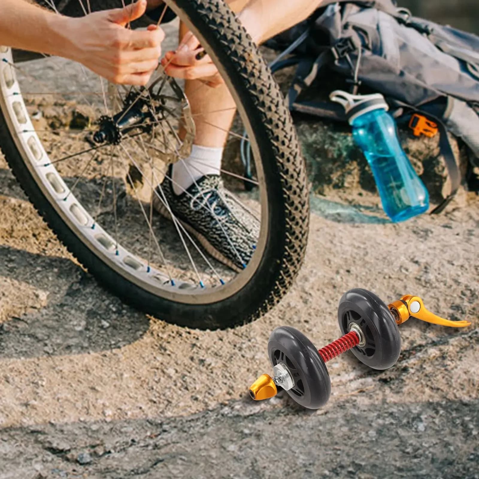 Ruote Ausiliarie per Bicicletta a Sgancio Rapido, Rulli in PU per Protezione Forcella Anteriore di Mountain Bike