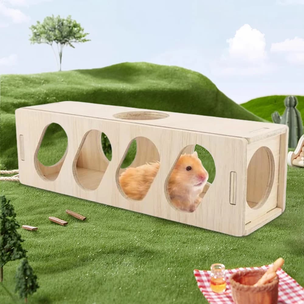 1 pz Legno Criceto Tunnel Fuga Giocattolo Labirinto Nascondiglio Tubo Masticare Giocattoli Digrignamento Dei Denti Giocattoli per Piccoli Animali Domestici Criceti Maiali Da Guinea