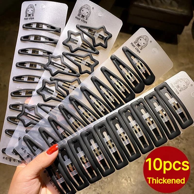 10pcs Matt Black Hairpin Big Geometric Solid Color Bobby Pin Women Make Up Hair Clip Barrettte Non-slip Hair Accessories