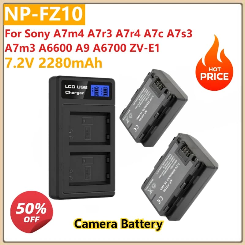 For Sony A7m4 A7r3 A7r4 A7c A7s3 A7m3 A6600 A9 A6700 ZV-E1 Replacement charger for camera NP-FZ10 7.2V 2280mAh
