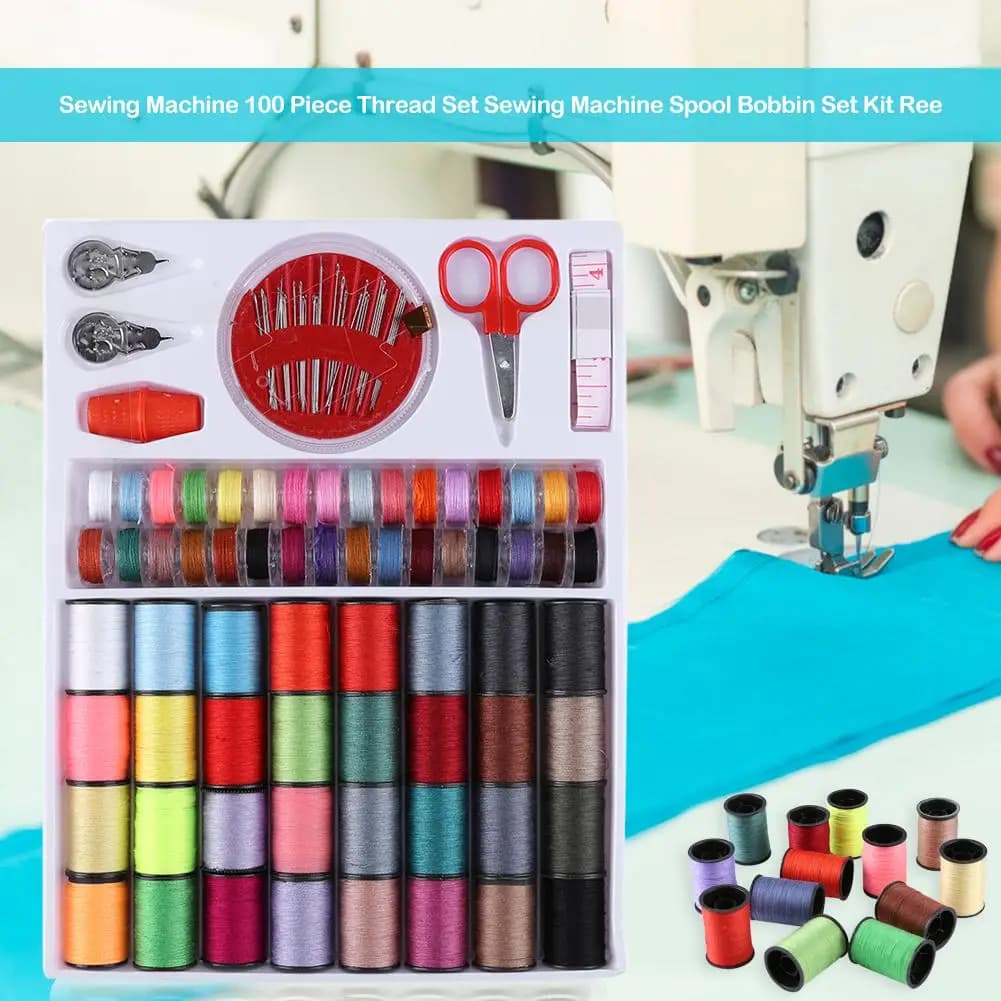 100Pcs Sewing Thread Set with Scissor Thimble Threader Tape Measure Needles Needle and Thread Kit for Machine Hand Sewing