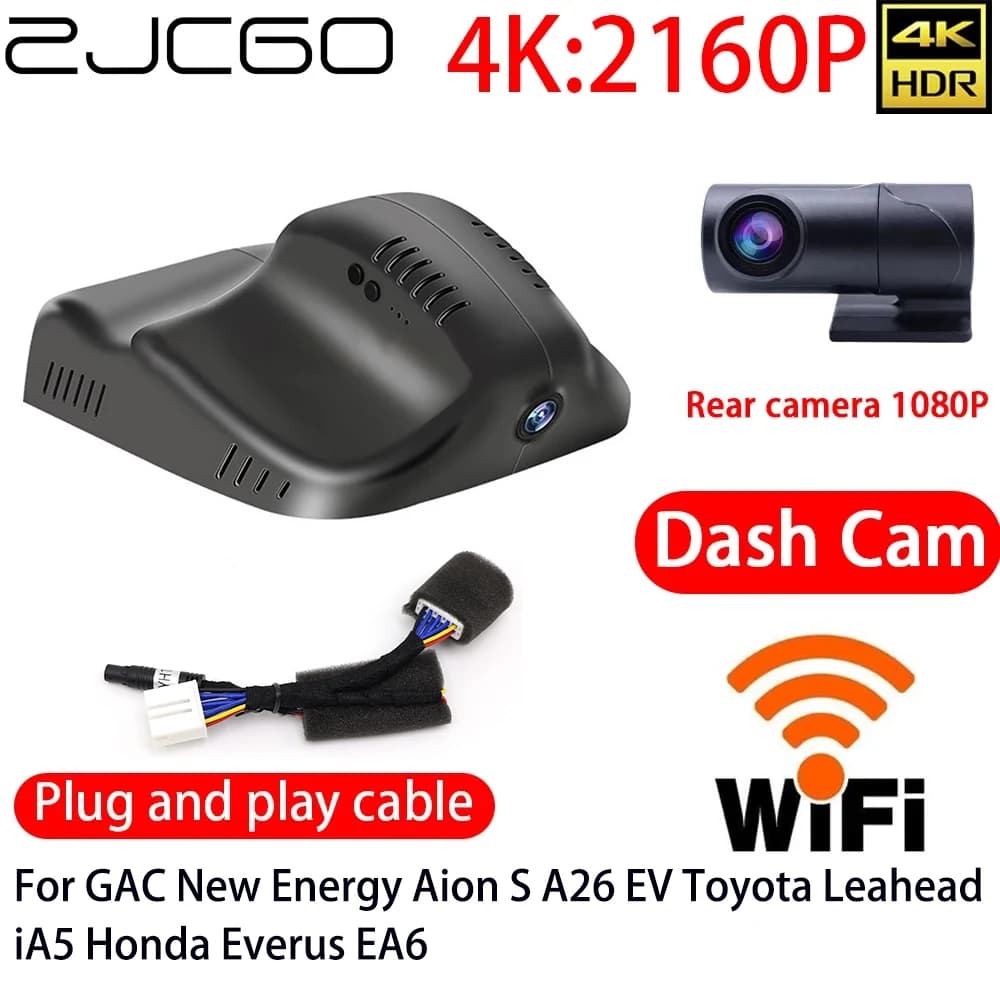 ZJCGO 4K DVR Dash Cam Wifi Front Camera and Rear Monitor 24h for GAC New Energy Aion S A26 EV Toyota Leahead iA5 Honda Everus EA6