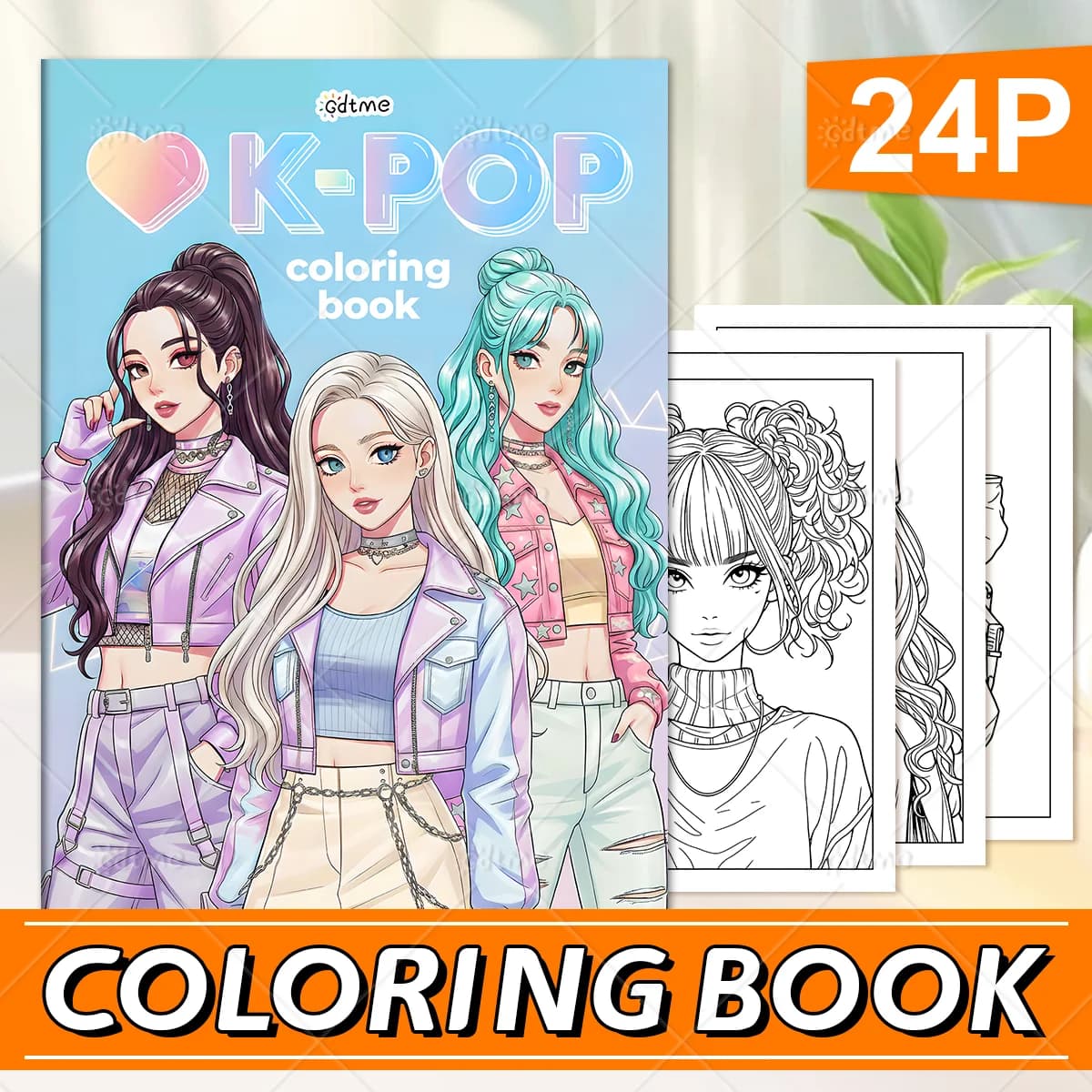 K-POP Coloring Book for Adult Featuring 24 Pages for Stress Relief Relaxing DIY Hand Drawing Painting Book