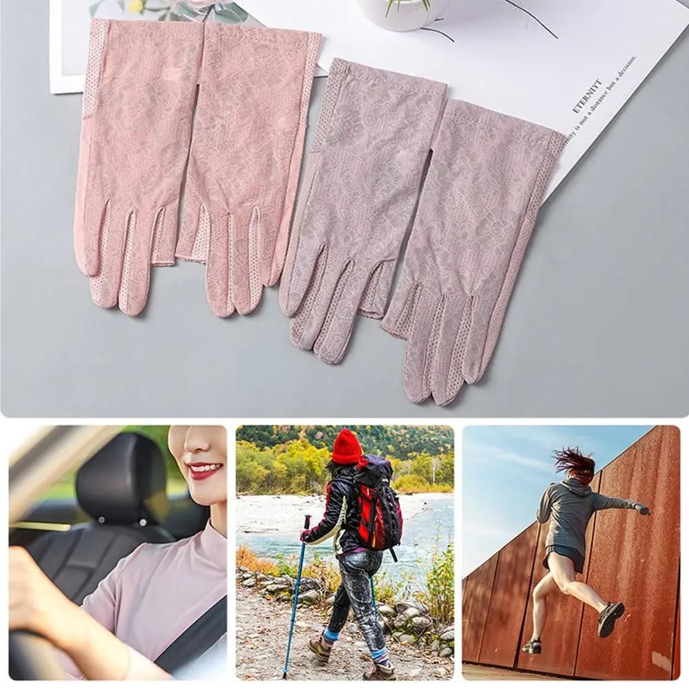 Guanti per protezione solare estiva con protezione UV per esterni Guanti anti-UV in pizzo di seta ghiacciata Guanti protettivi solari sottili e traspiranti Sport