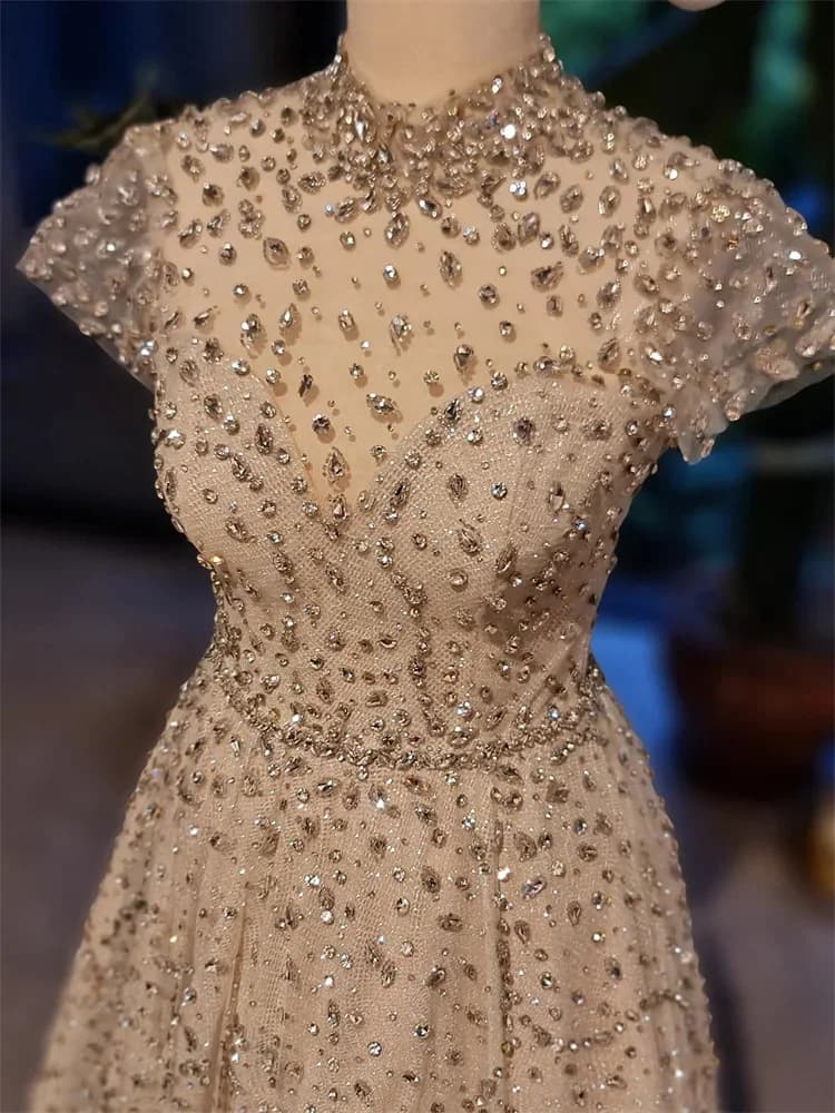 Custom Luxury Arab Dress, Haute Couture Dress in Dubai, Wedding Guest Dresses, Discounted Evening Dresses with Rhinestones