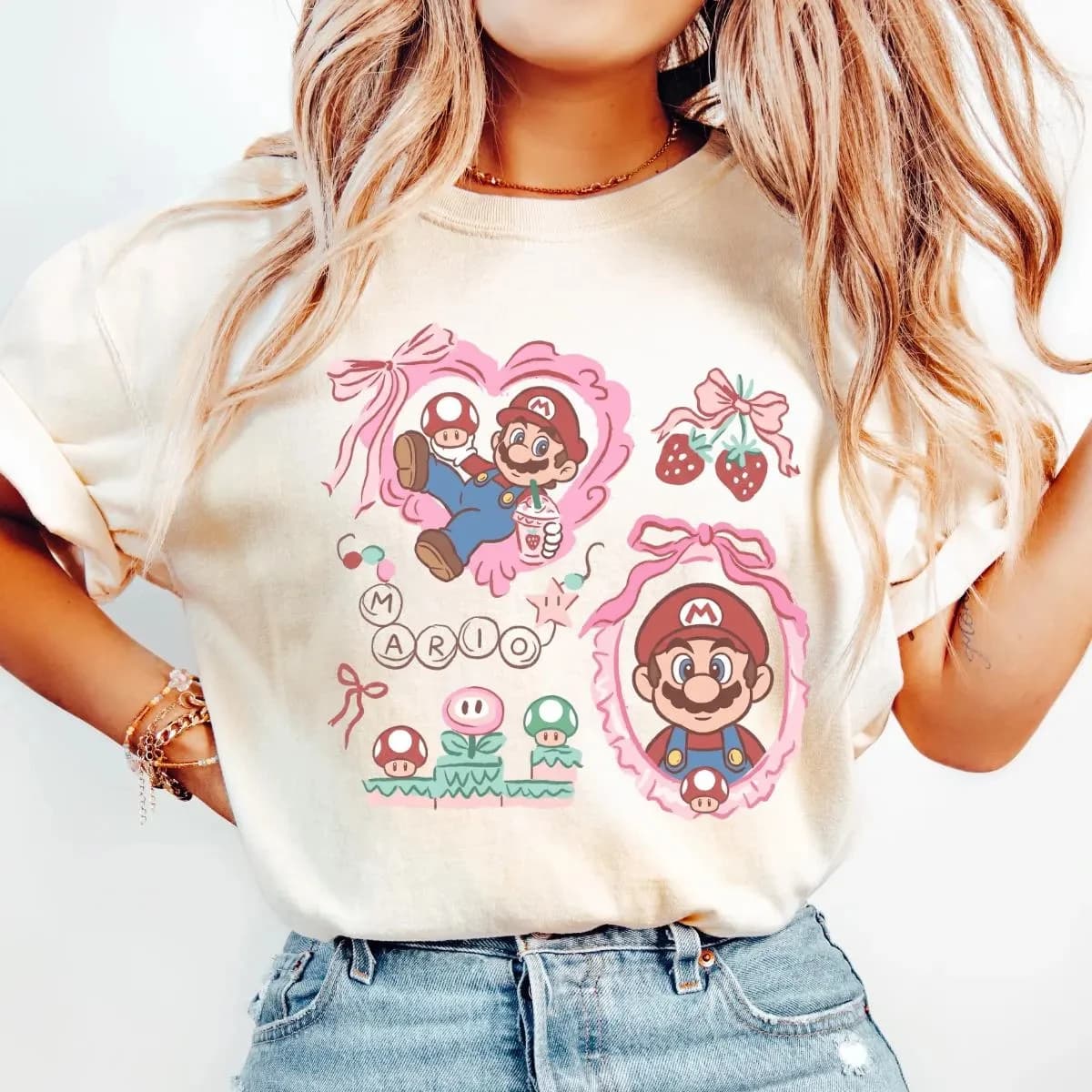 T-shirt con personaggi del film Super Mario Galaxy per uomo e donna, abbigliamento estivo in cotone Y2K, moda casual, top a maniche corte, streetwear