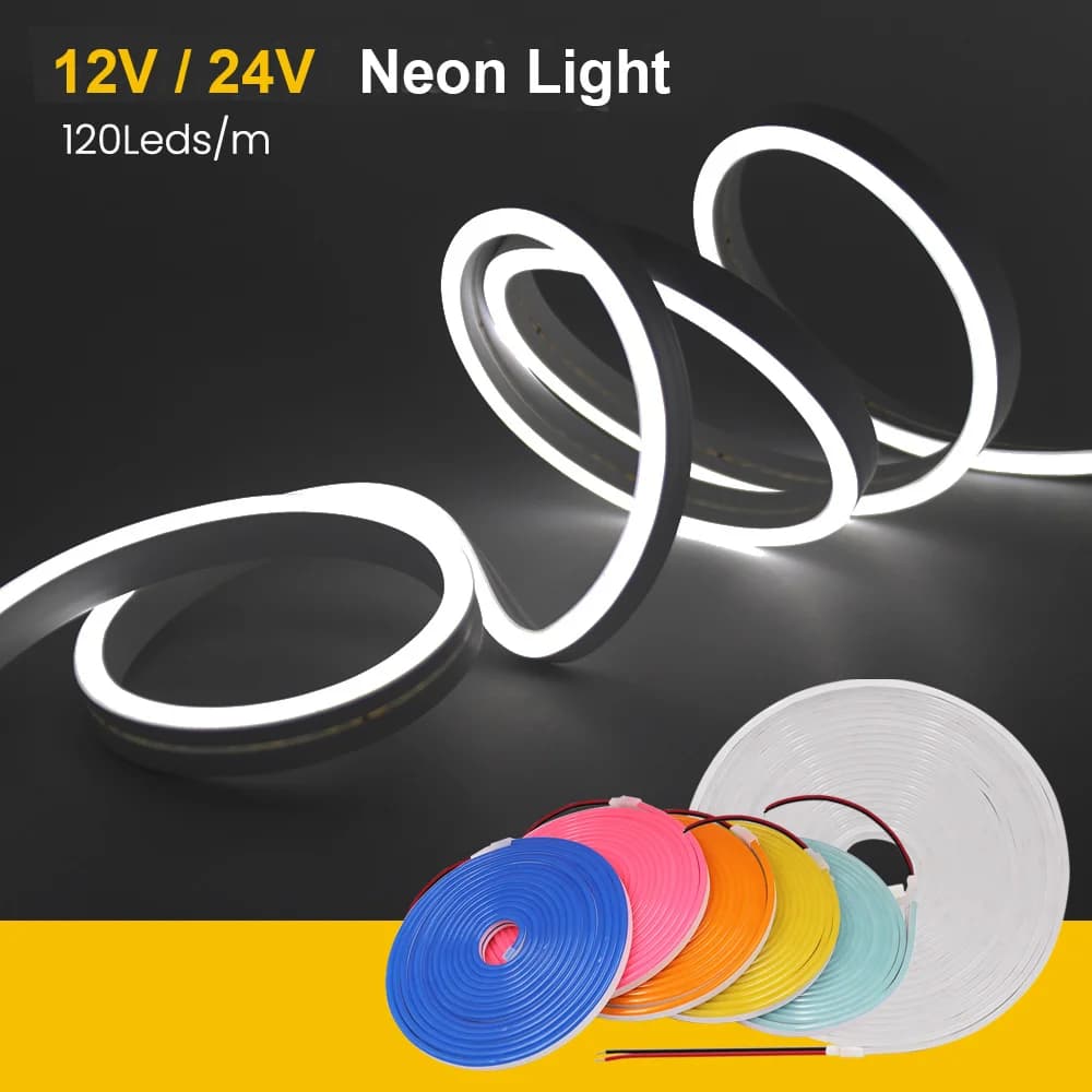 Impermeabile 12V 24V LED Neon Strip Light Neon Sign Luci in corda di silicone Lampada flessibile Decorazione della casa con filo a 2 pin 9 colori