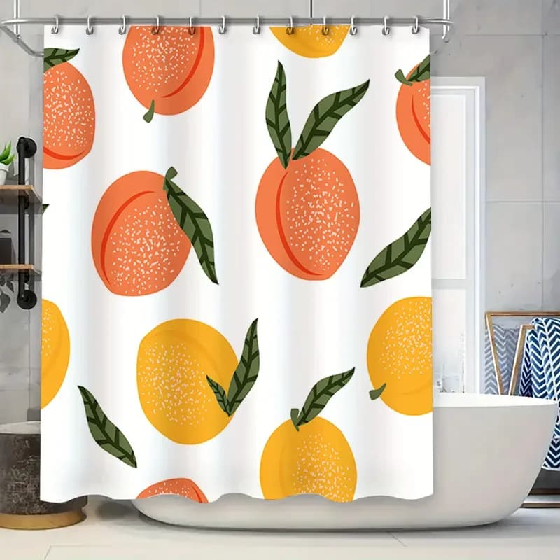 Tenda da doccia floreale arancione brillante Decorazione di frutta carina per pareti del bagno Asta sospesa in tessuto impermeabile compatibile 72x72 pollici (180 * 18
