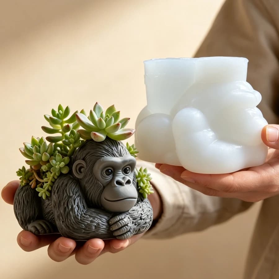 Lying nest gorilla succulent plant flowerpot resin silicone mold cute gorilla storage box candle cup gypsum molds Christmas gift