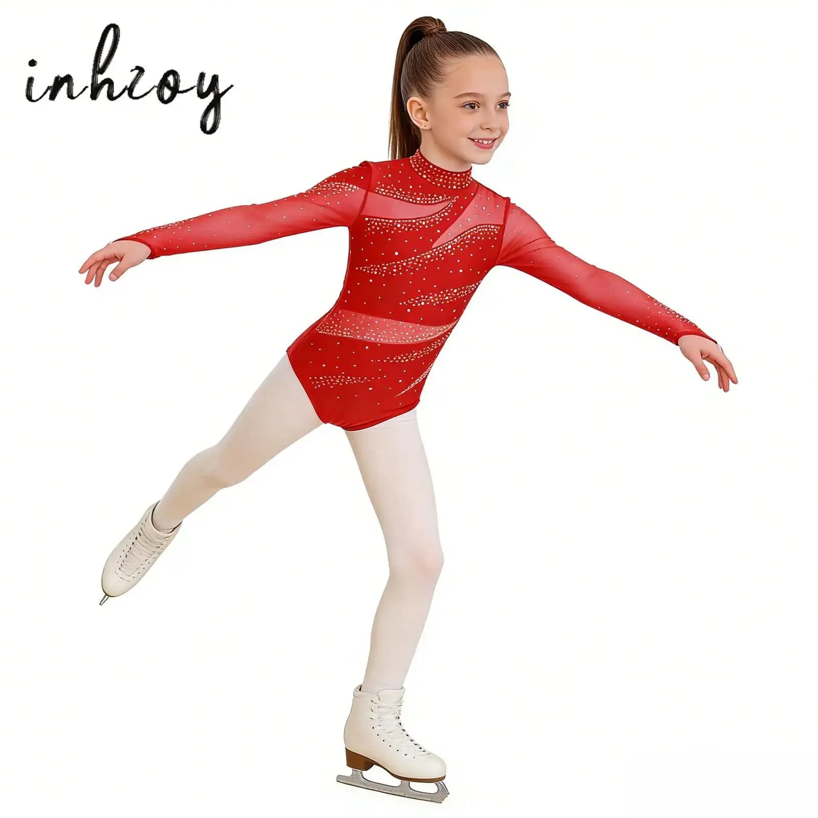 Body da Balletto per Bambine con Strass Scintillanti, Leotard da Ginnastica, Tuta da Yoga e Acrobatica a Maniche Lunghe per Pattinaggio Artistico