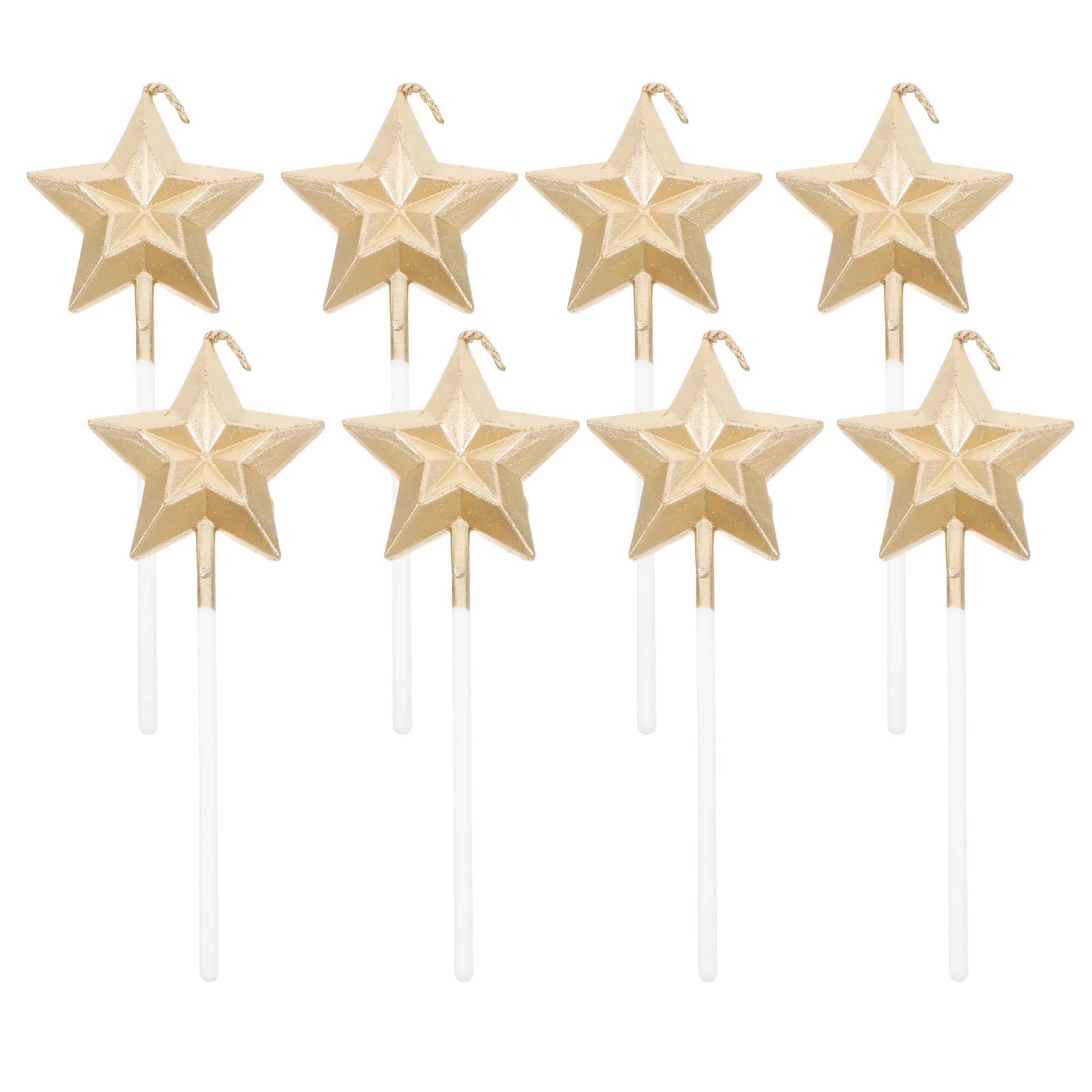 Set di 8 Candeline a Forma di Stella per Torta di Compleanno, Decorazioni Metalliche Dorate 3D Scintillanti per Matrimoni, Feste di Compleanno e Celebrazioni