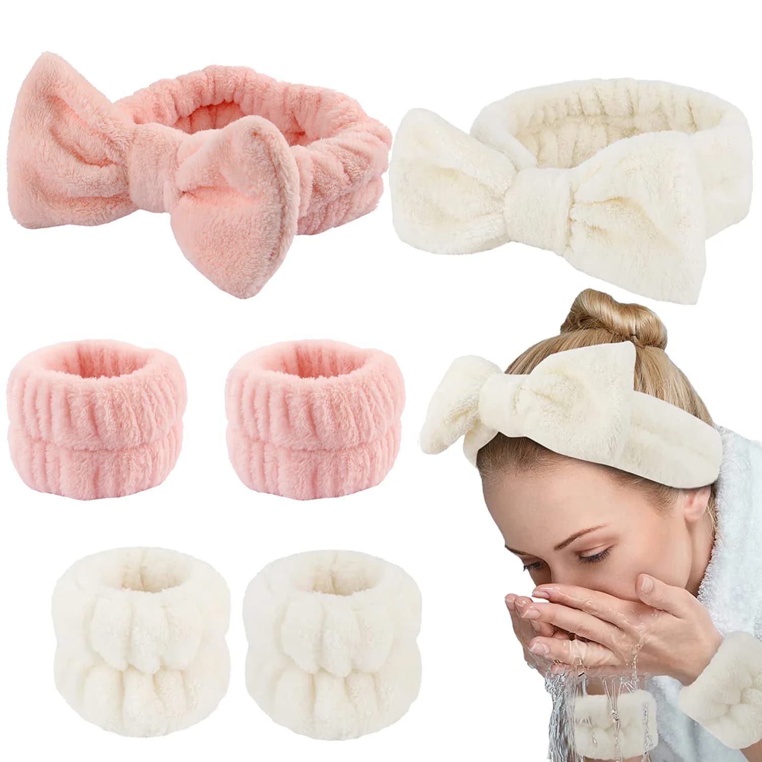 Wash Face Facades for Women Hair Facades in Coral Fleece Polsino Waterproof Fasces Absorbent Bracelets Headband Set of Hair Accessories