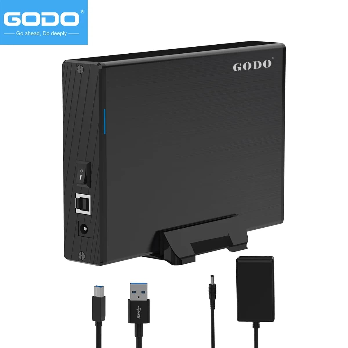 GODO 3.5 Inch Metal SATA HDD SSD External Hard Drive USB3.0 Enclosure Case Aluminum Alloy 18TB with Power Adapter & Stand